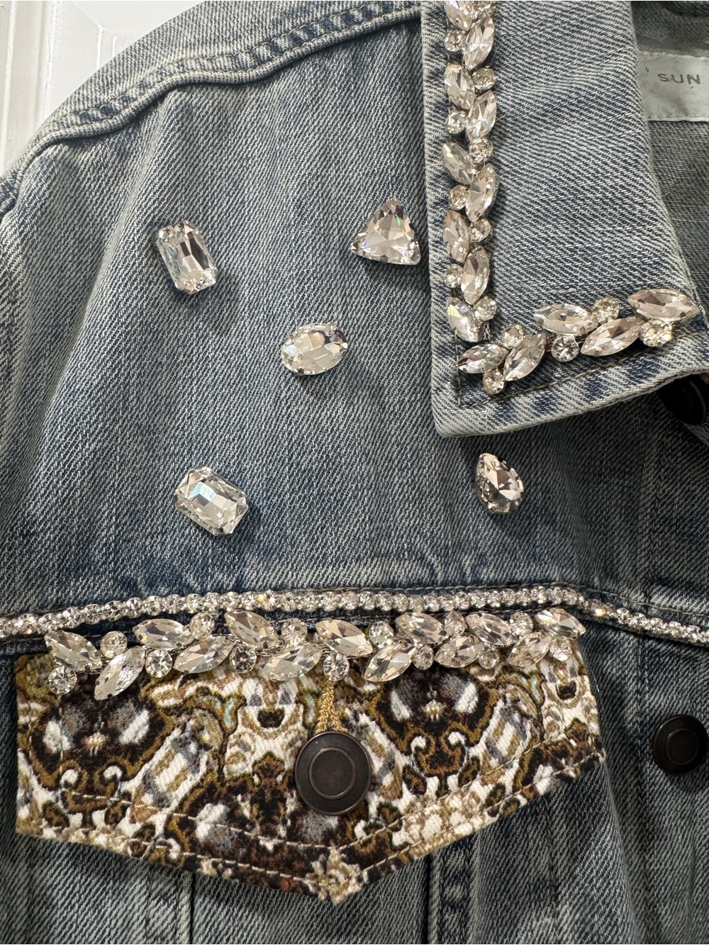 Sun + Stone Gray Embellished Denim Jean Jacket - Picture 3 of 7